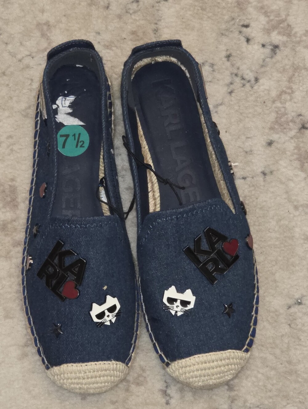 Karl Lagerfeld Denim Espadrille Flats with Patch Accents 7.5